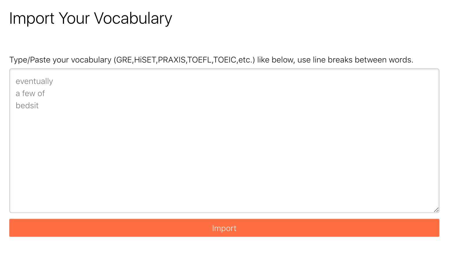 the snapshot of import custom vocabulary